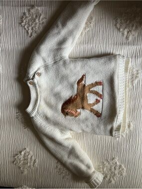 Cream Baby Sweater with Horse Motif